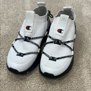 Champion White and Black Athletic Sneakers with Unique Lacing